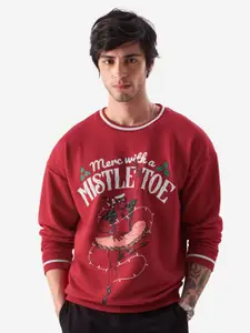 The Souled Store Red Deadpool Mistletoe Merc Printed Oversized Sweatshirt