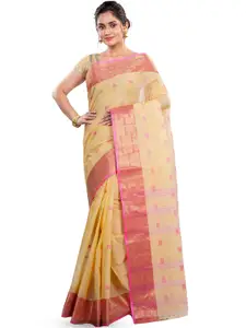 DipDiya Cream-Coloured Pure Cotton Handloom Taant Saree