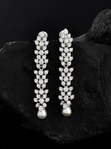 Voylla Rhodium-Plated Cubic Zirconia-Studded Drop Earrings
