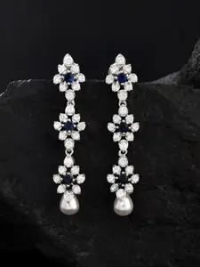 Voylla Rhodium-Plated Cubic Zirconia Studded Contemporary Statement Drop Earrings