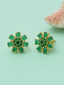 Voylla Gold-Plated Cubic Zirconia Studded Floral Studs Earrings