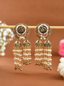 Voylla Gold-Plated Artificial Beads & Stones Jhumkas