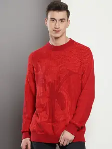 Calvin Klein Jeans Cable Knit Self Design V-Neck Pullover Cotton Sweater