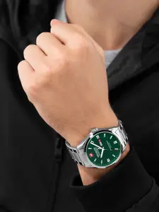 SWISS MILITARY HANOWA Men Textured Dial & Stainless Steel Straps Analogue Swiss Made Watch