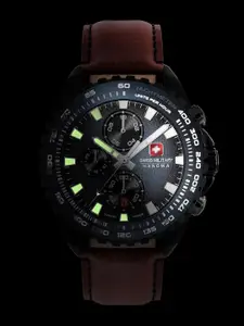 SWISS MILITARY HANOWA Men Textured Dial & Leather Straps Chronograph Swiss Made Watch