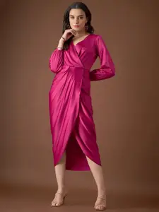 MABISH by Sonal Jain V-Neck Tulip Wrap Satin Dress