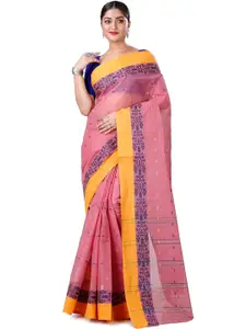 DipDiya Peach-Coloured Pure Cotton Handloom Taant Saree