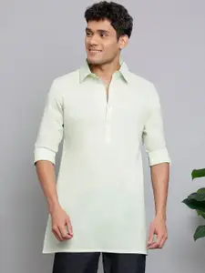 Anouk Cream-Coloured Shirt Collar Roll-Up Sleeves Straight Kurta