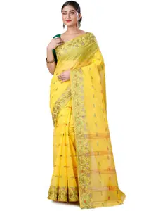 DipDiya Yellow Pure Cotton Handloom Taant Saree