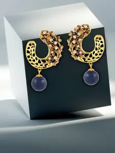 Adwitiya Collection Gold-Plated Stone-Studded & Pearl Beaded Drop Earrings