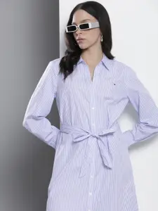 Tommy Hilfiger Pure Cotton Striped Shirt Dress Comes with A Fabric Belt