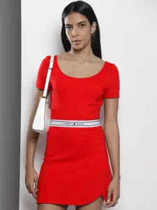 Tommy Hilfiger Brand Logo Taping Detailed Fit & Flare Dress