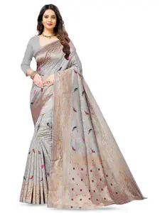 NIWAA Grey Woven Design Zari Silk Blend Designer Banarasi Saree