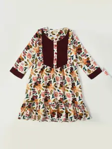 Bella Moda Girls Floral Printed Pure Cotton Fit & Flare Dress