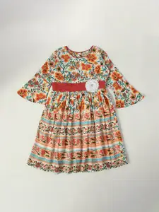 Bella Moda Girls Floral Printed Pure Cotton Fit & Flare Dress