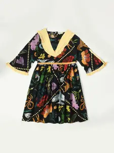 Bella Moda Girls Floral Printed Pure Cotton Fit & Flare Dress