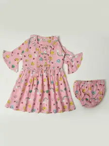 Bella Moda Girls Conversational Printed Fit & Flare Pure Cotton Dress