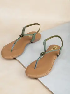 Luxyfeel Embellished T-Strap Flats With Backstrap