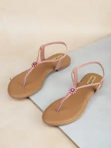 Luxyfeel Embellished T-Strap Flats With Backstrap