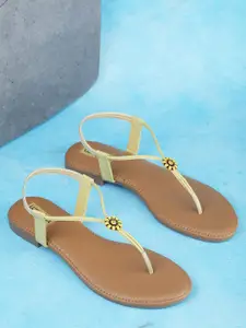 Luxyfeel Embellished T-Strap Flats With Backstrap