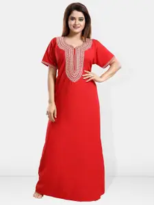 Be You Red Embroidered Maxi Nightdress