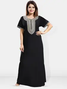 Be You Black Embroidered Maxi Nightdress