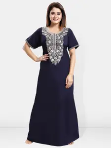 Be You Navy Blue Embroidered Maxi Nightdress