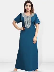 Be You Teal Embroidered Maxi Nightdress