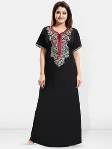 Be You Black Embroidered Maxi Nightdress