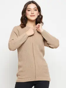CREATIVE LINE Ribbed Knitted Woollen Longline Cardigan Sweater