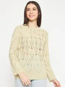 CREATIVE LINE Open Knit Self Design Knitted Woollen Sweater