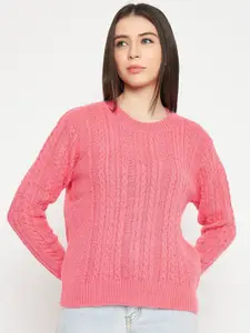 CREATIVE LINE Cable Knit Self Design Woollen Knitted Sweater