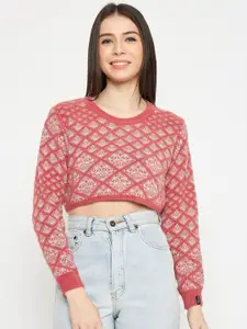 CREATIVE LINE Self Design Woollen Crop Pullover Sweater