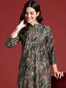 Anouk Paisley Printed Mandarin Collar Kurta