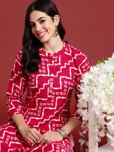 Anouk Bandhani Printed Mandarin Collar Kurta