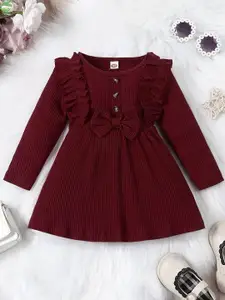 BAESD Girls Round Neck Ruffled Fit & Flare Dress