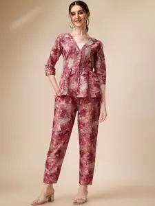 KALINI Printed Pure Cotton Top With Trousers Co-Ords