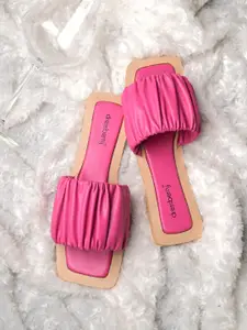 DressBerry Pink Ruched Detail Lightweight Open Toe Flats