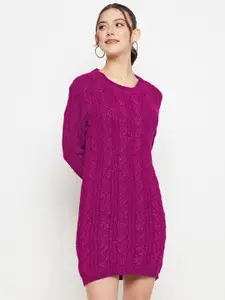 CREATIVE LINE Self Design Knitted Above Knee Sweater Dress