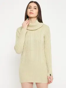 CREATIVE LINE Self Design Turtle Neck Knitted Above Knee Sweater Dress