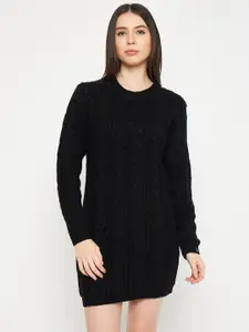 CREATIVE LINE Self Design Knitted Above Knee Sweater Dress