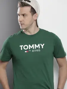 Tommy Hilfiger Men Brand Logo Print Pure Cotton Slim Fit T-shirt