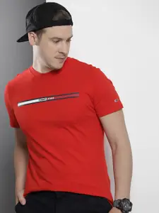 Tommy Hilfiger Men Brand Logo Print & Striped Pure Cotton T-shirt