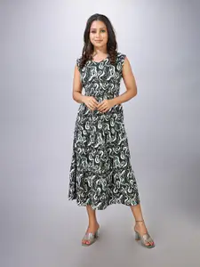 MAIYEE Abstract Printed Fit & Flare Midi Dress