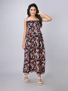 MAIYEE Floral Printed Shoulder Straps Fit & Flare Maxi Dress