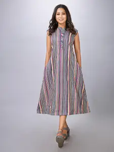 MAIYEE Striped Mandarin Collar A-Line Dress
