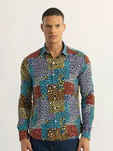 Snitch Blue Classic Slim Fit Animal Printed Casual Shirt