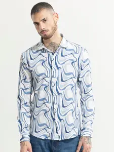 Snitch Blue Classic Slim Fit Abstract Printed Casual Shirt
