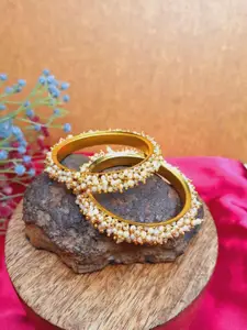 Crunchy Fashion Set Of 2 Gold Plated Beaded Bangles