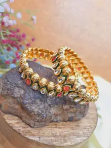 Crunchy Fashion Crunchy Set Of 2 Gold-Plated Stone-Studded & Pearl Bangle